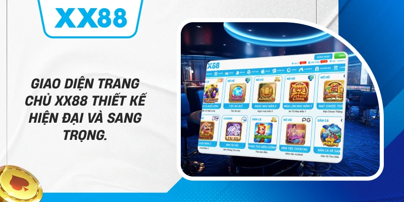 Giao diện trang chủ XX88 thiết kế hiện đại và sang trọng.