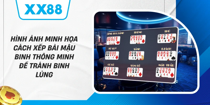 Hình ảnh minh họa cách xếp bài Mậu Binh thông minh để tránh binh lủng